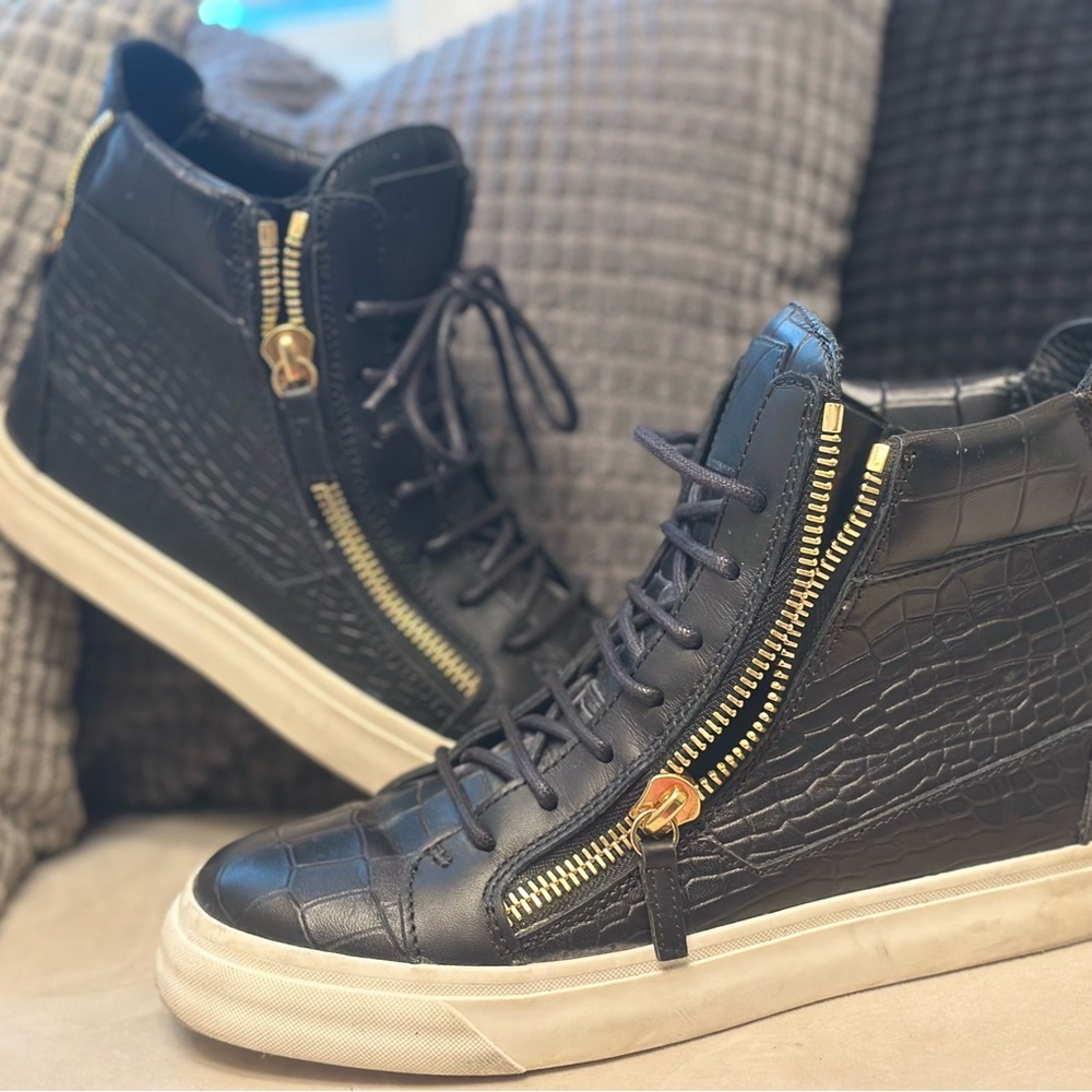 Giuseppe Zanotti Black Embossed Sneakers with Gold Accents